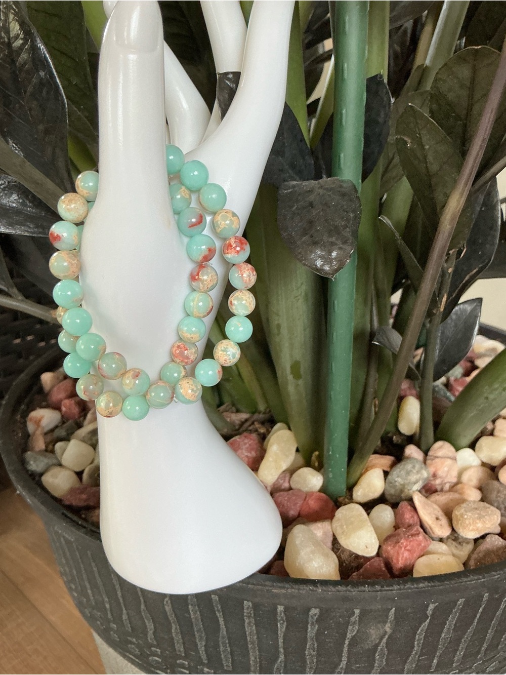 Handcrafted Aqua Terra Jasper Beaded Stretch Bracelet Set - Women Jewelry